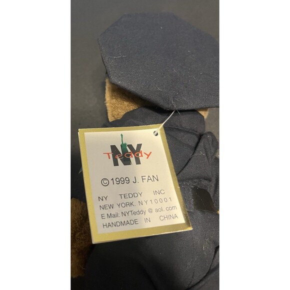 NY Teddy American Hero Police Officer Bear 1999 J. Fan Plush w/ Tags NOS 10” - Picture 7 of 12